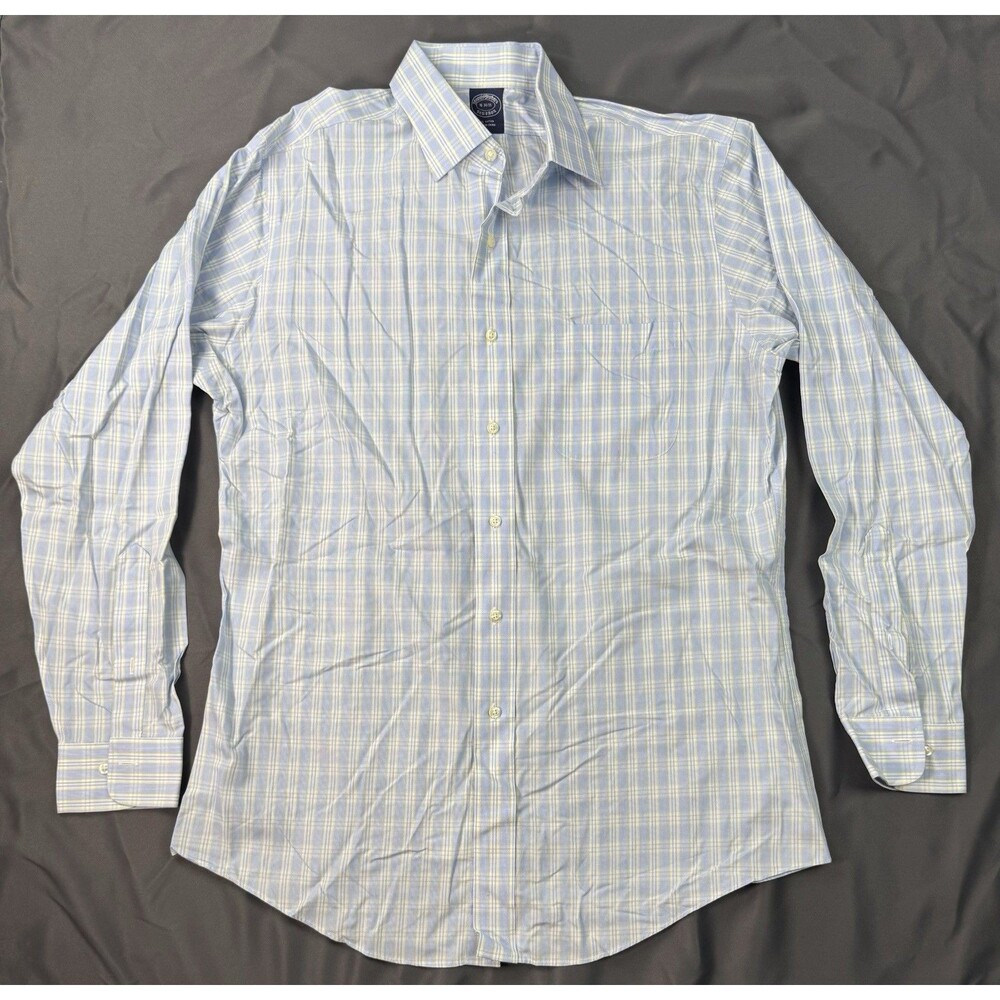 Brooks Brothers Mens Blue Plaid Long Sleeve Button Up Dress Shirt 16 34/35